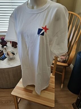 Gildan White Tee with Blue and Red Logo